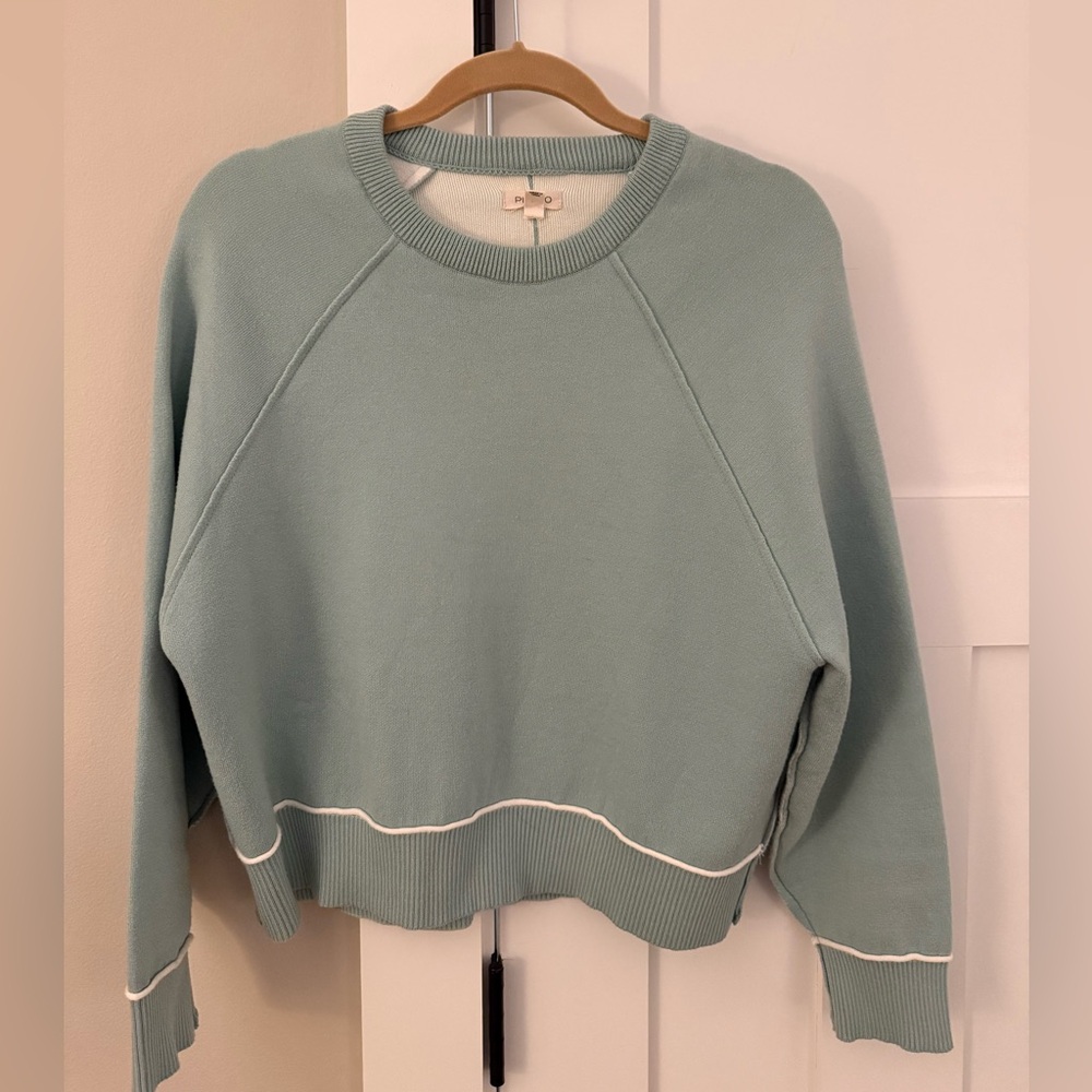 Pilcro Cropped Raglan Sleeve Sweater Sage Green Raw Seam Piping Detail XXS XS S